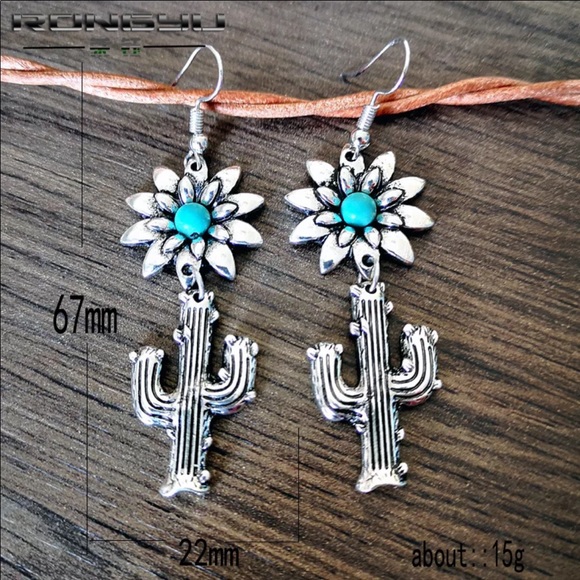 NEW Vintage Silver Sunflower Cactus Earrings - Picture 3 of 3